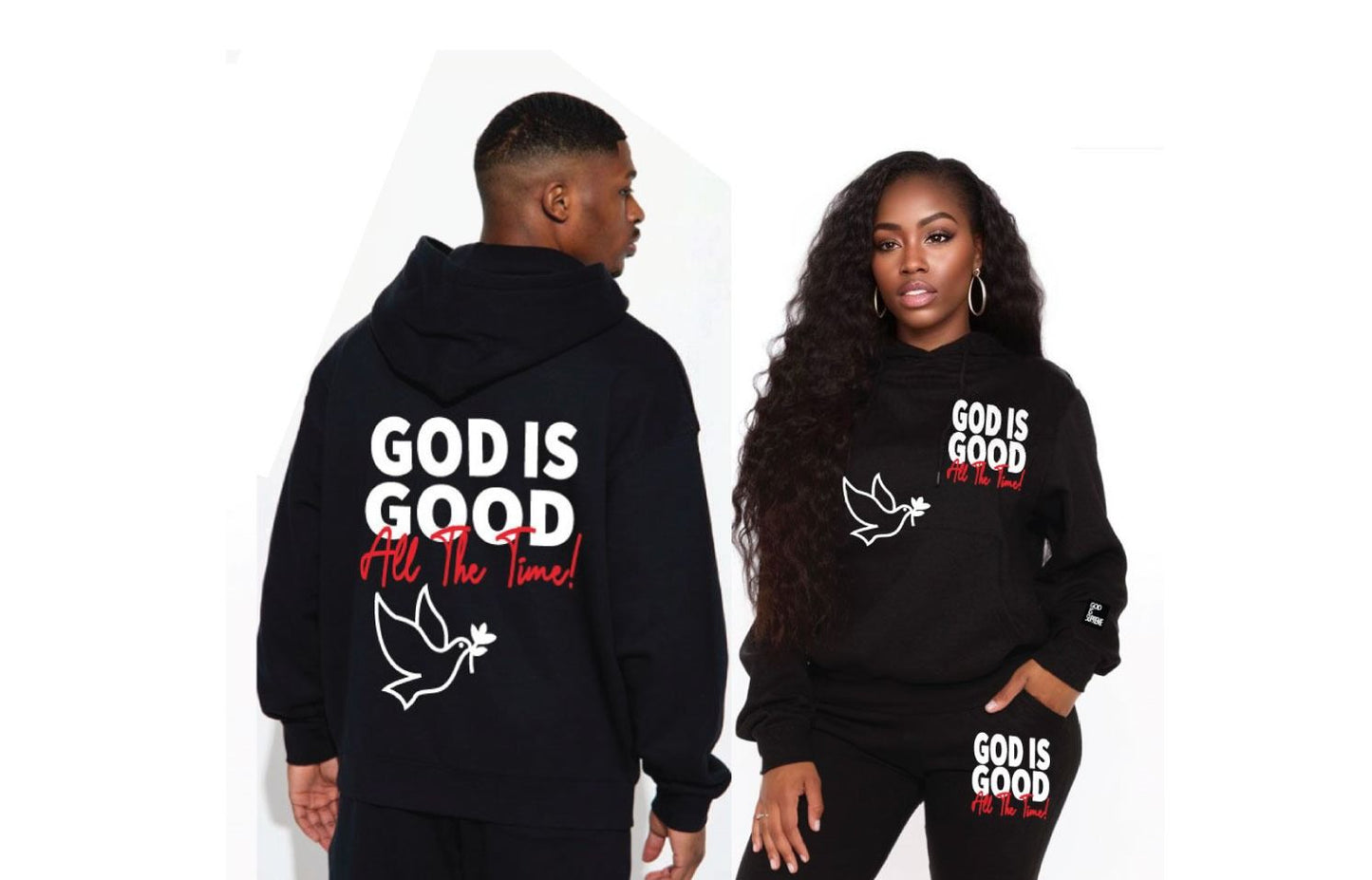 God is Good All the The Time/White, Red and Black Hoodie Joggers Set