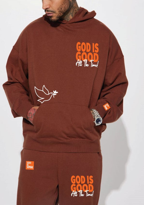 God is Good All the The Time/White, Orange and Brown Hoodie Joggers Set