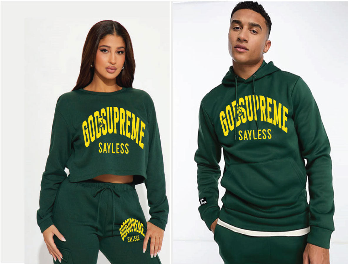 God is Supreme Sayless /Yellow and Green Hoodie Joggers Sets