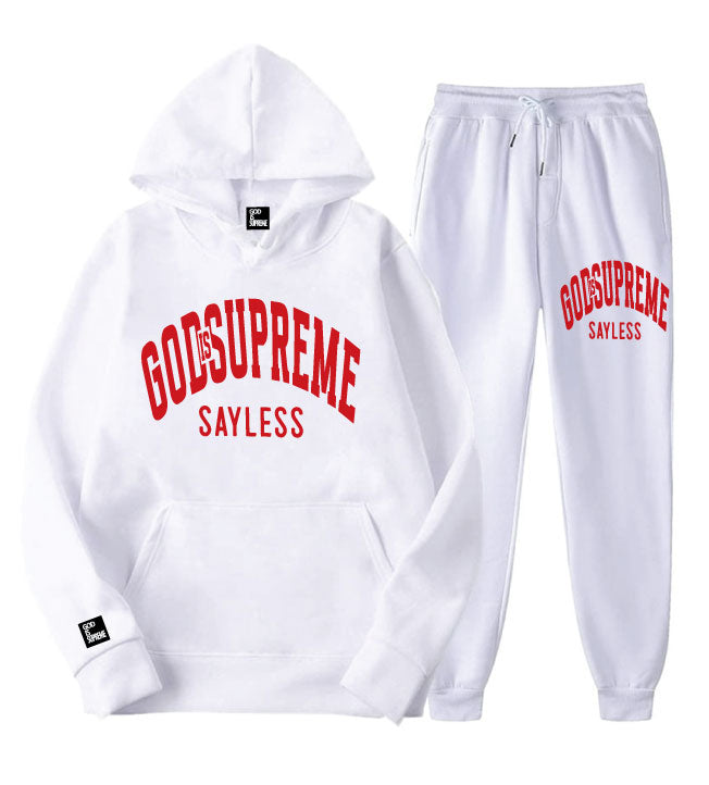 God is Supreme Sayless /Red and White Joggers