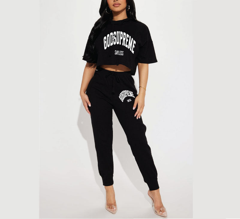 God is Supreme Women's Oversized Cropped Top (Black T-shirt)