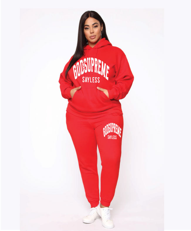 God is Supreme Sayless/ White and Red Hoodie Joggers Set