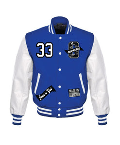 "G" Supreme/  God is Supreme Royal Blue Varsity Letterman Jacket/ White Leather Sleeves