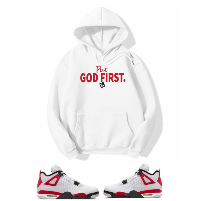 Put God First/ Red Letters Design/ Special Edition/ White Hoodie Jogger Set