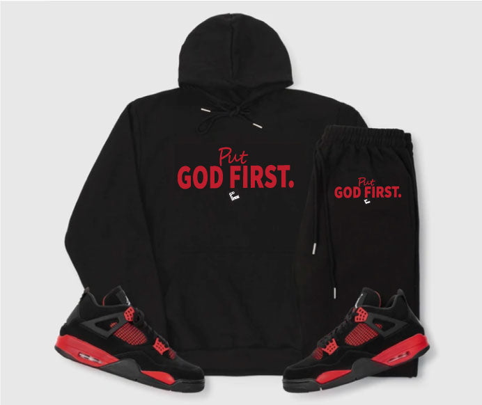 Put God First/ Red Letters Design/ Special Edition/ Black Hoodie Jogger Set