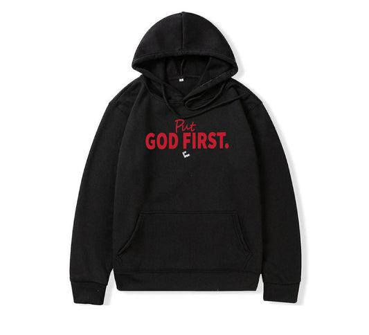 Put God First/ Red Design/ Black Hoodie