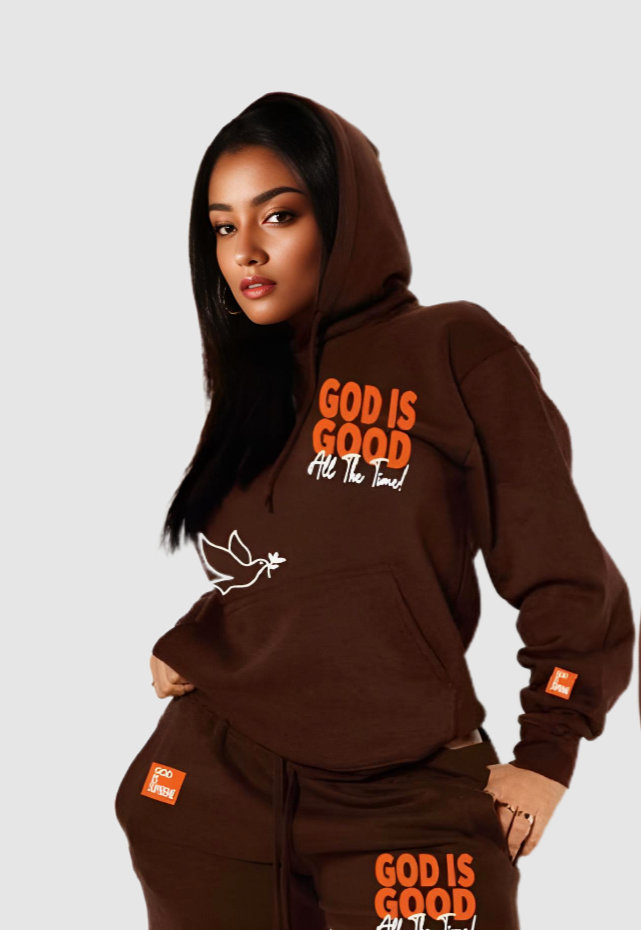 God is Good All the The Time/White, Orange and Brown Hoodie Joggers Set