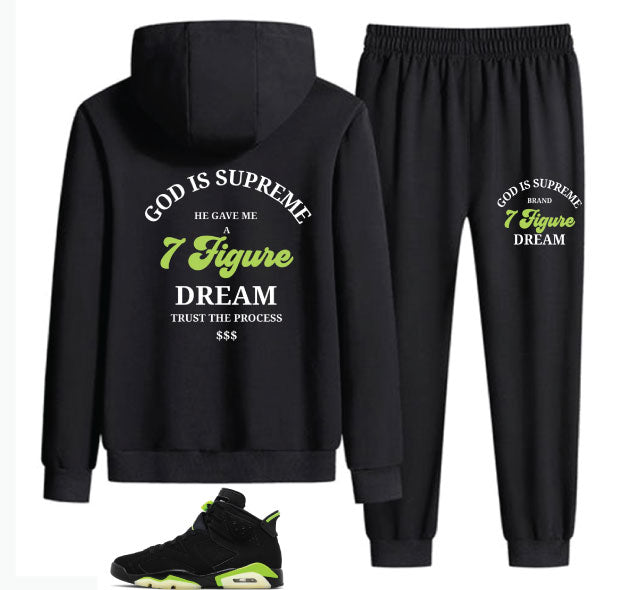 God is Supreme 7 Figure Dream Design/ Lime, White/ Black Hoodie Jogger Set