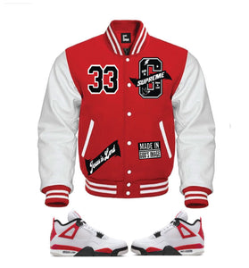 "G" Supreme/  God is Supreme Red Varsity Letterman Jacket/ White Leather Sleeves