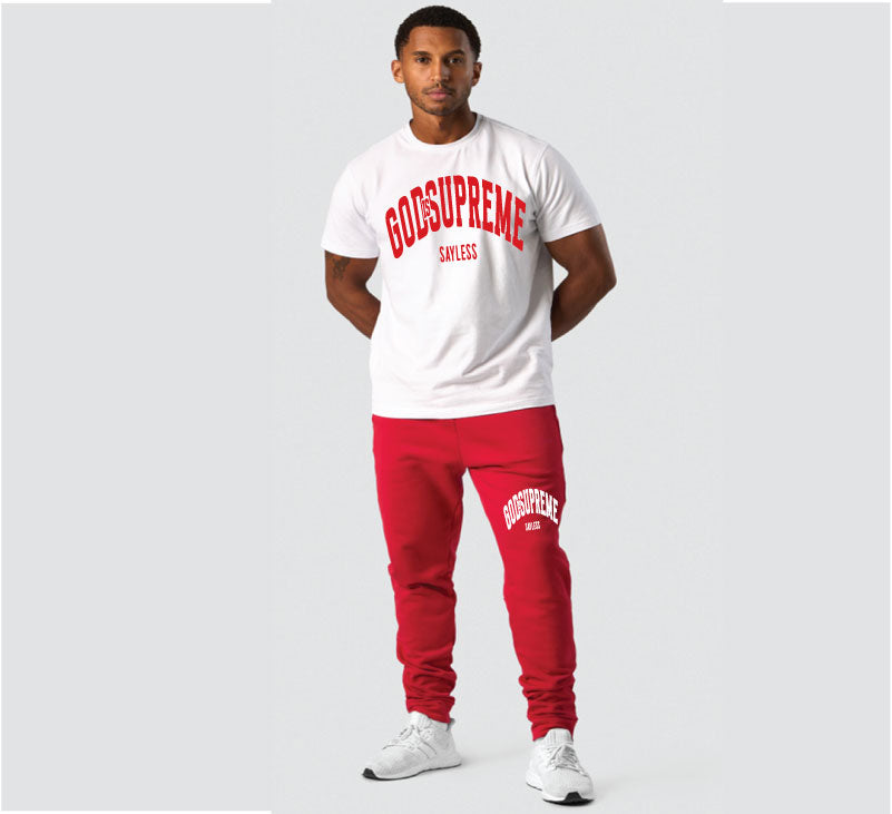 Copy of God is Supreme Sayless /White and Red Joggers