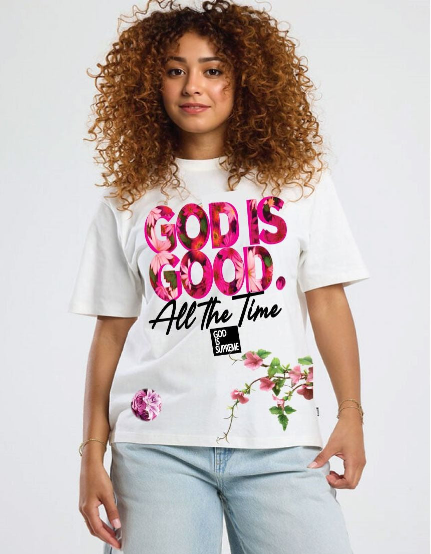 God is Good /Flowers / Oversize White T-shirt