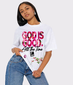 God is Good /Flowers / Oversize White T-shirt