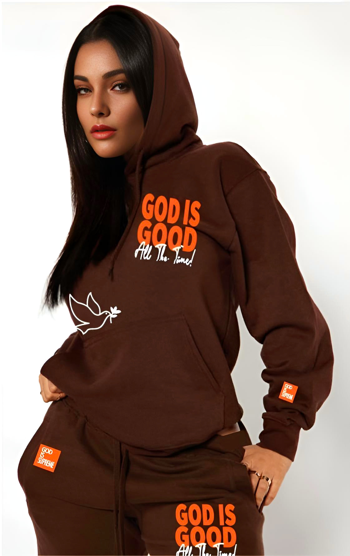 God is Good / Orange Design/ Brown Hoodie