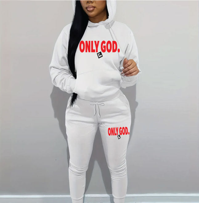 Only God First/ Red Letters Design/ Special Edition/ White Hoodie Jogger Set