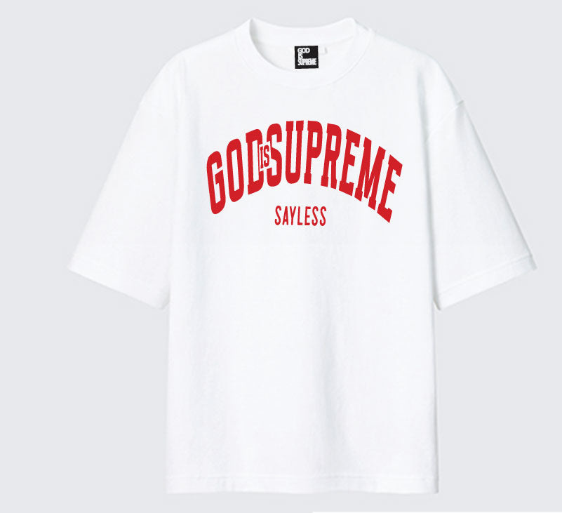 God is Supreme Sayless Red  / Oversize White T-shirt