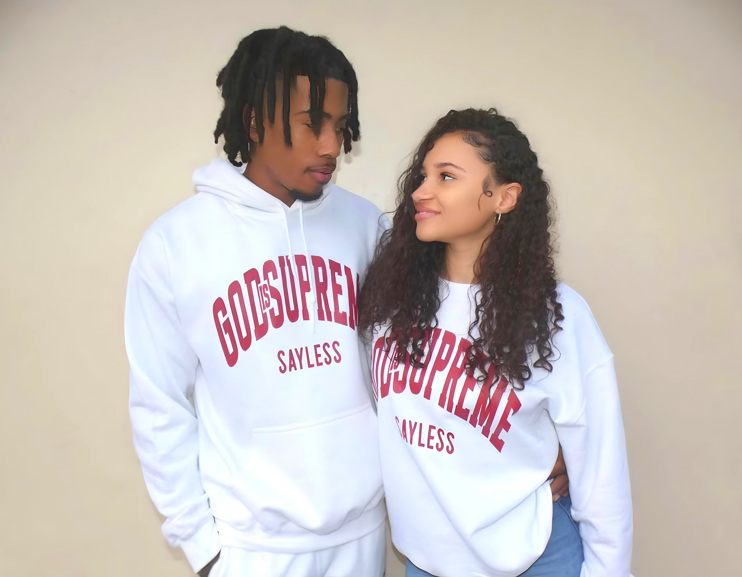 God is Supreme Sayless /Christian White and Red Hoodie