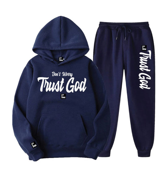 Trust God and Don't Worry/ Navy Hoodie Joggers Set