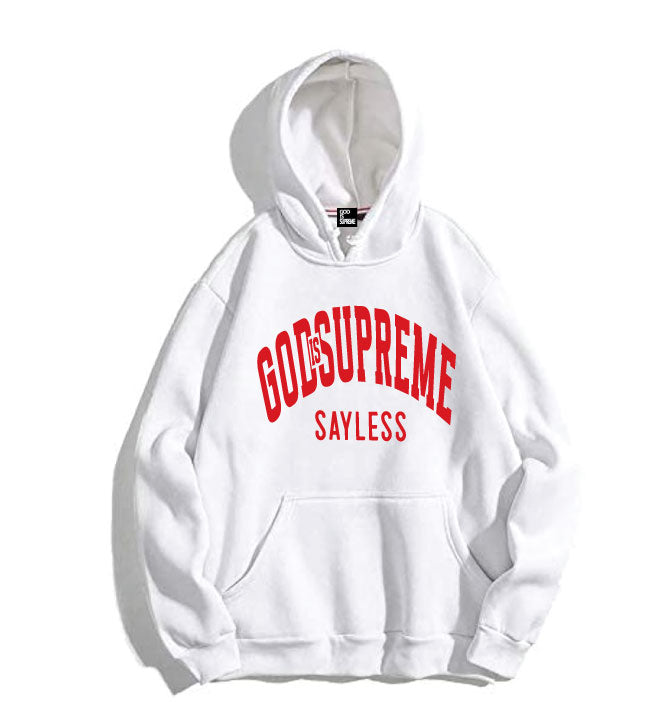 God is Supreme Sayless /Christian White and Red Hoodie