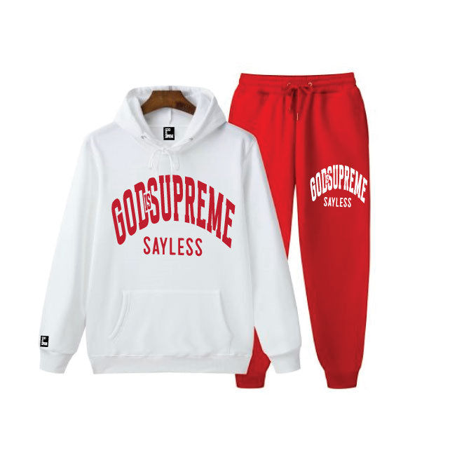 God is Supreme Sayless /Red and White Joggers