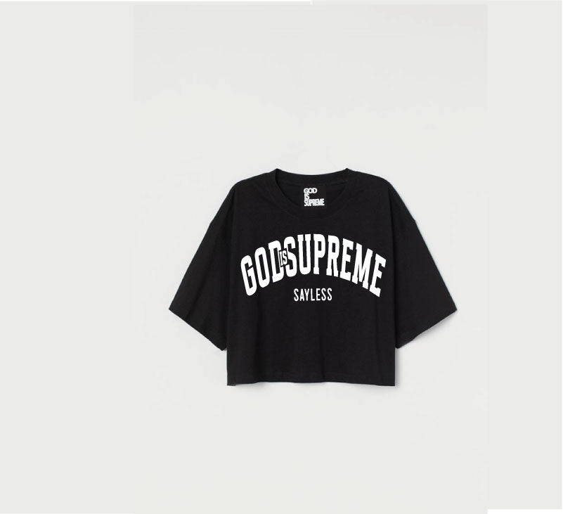 God is Supreme Women's Oversized Cropped Top (Black T-shirt)