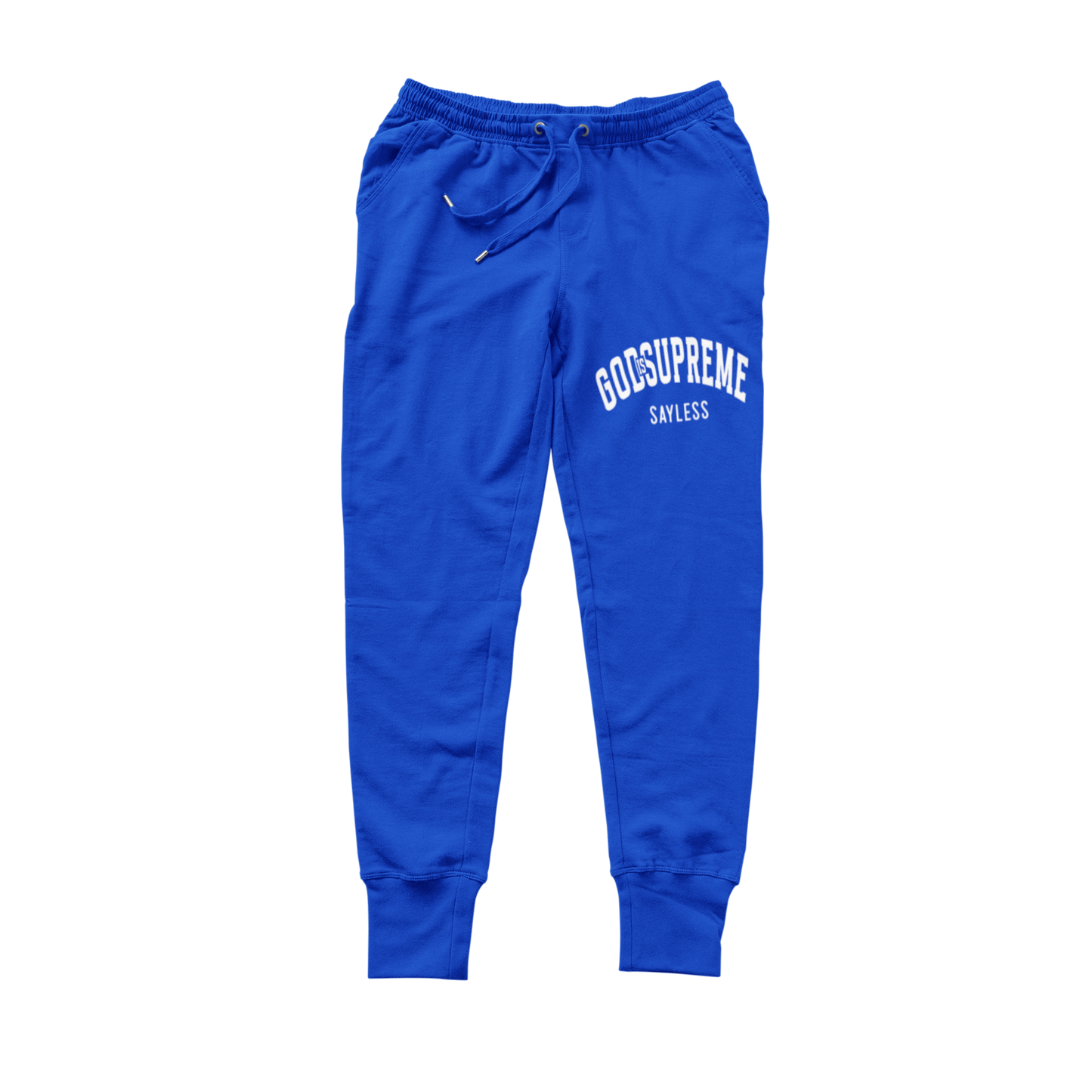 God is Supreme Sayless /White and Royal Blue Joggers