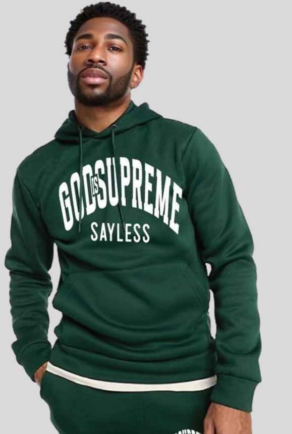 God is Supreme Sayless/ White and Green Hoodie Joggers Set