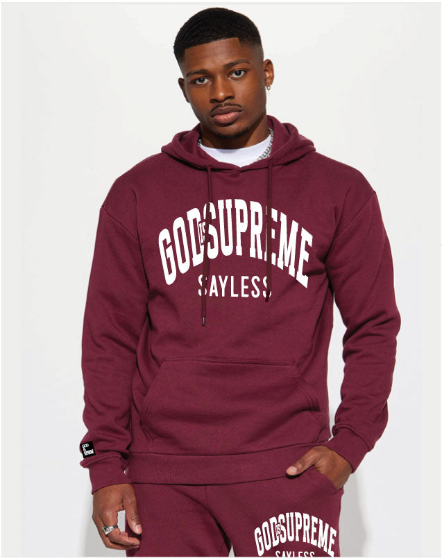 God is Supreme Sayless/ White and Maroon Hoodie Joggers Set