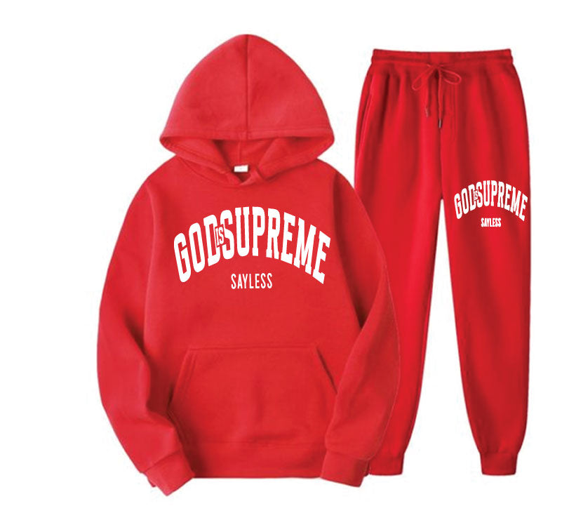 God is Supreme Sayless/ White and Red Hoodie Joggers Set