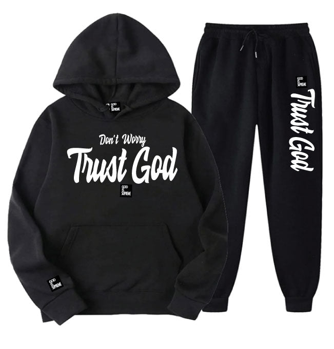 Trust God and Don't Worry/ Black Hoodie Joggers Set
