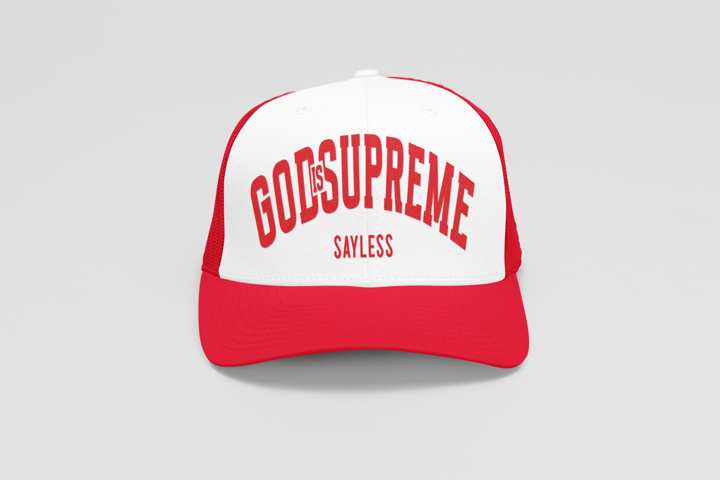 God is Supreme Sayless White and Red (Trucker Hat)
