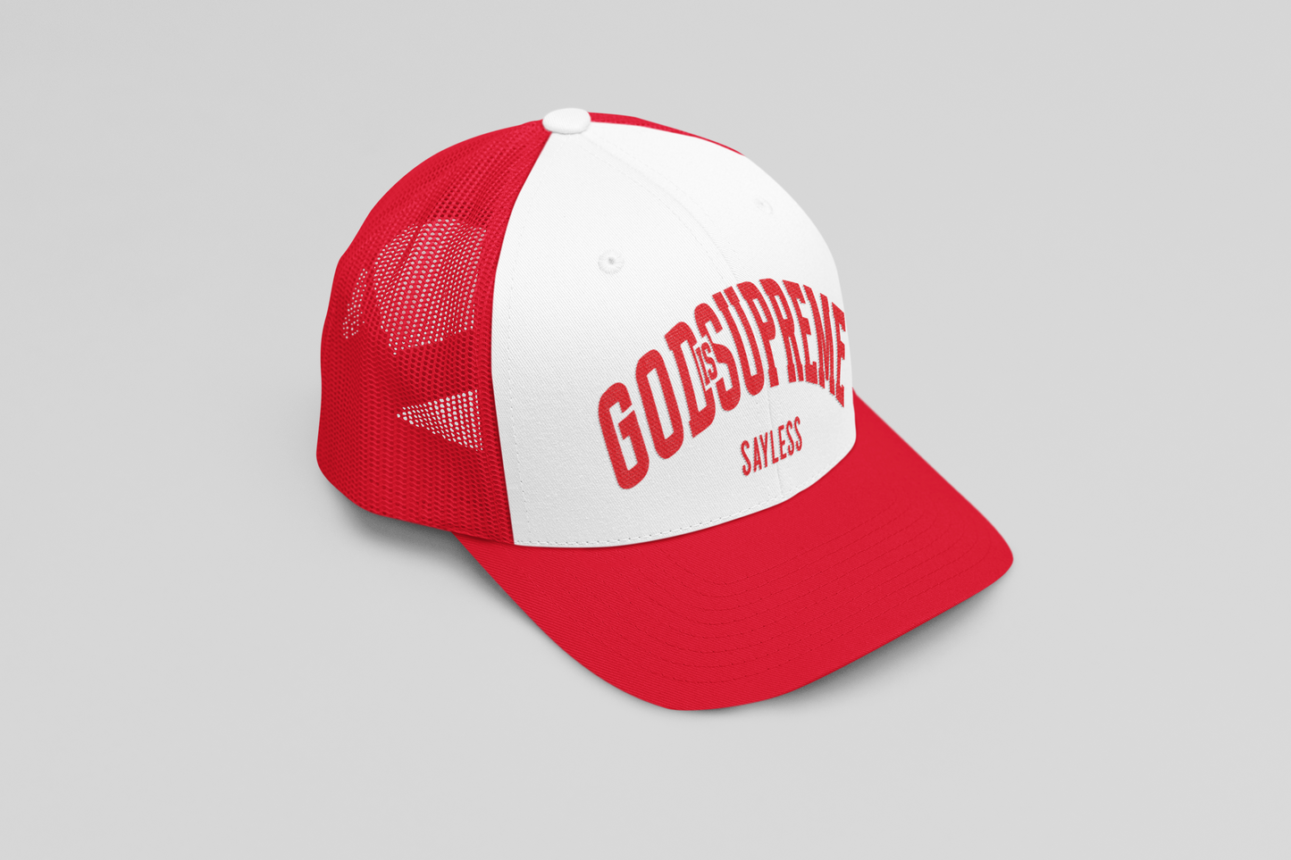 God is Supreme Sayless White and Red (Trucker Hat)
