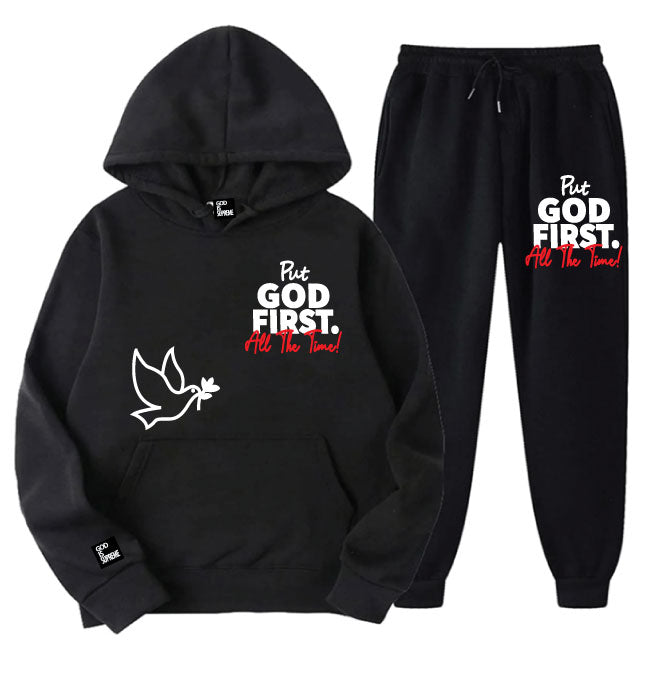 Put God First All the Time/ White, Red and Black Hoodie Jogger Set
