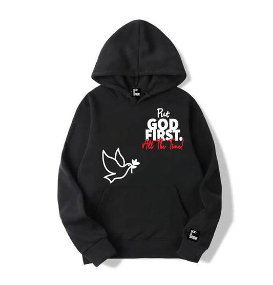 Put God First All the Time/ White Red Design/ Black Hoodie
