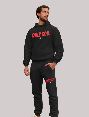 Only God First/ Red Letters Design/ Special Edition/ Black Hoodie Jogger Set