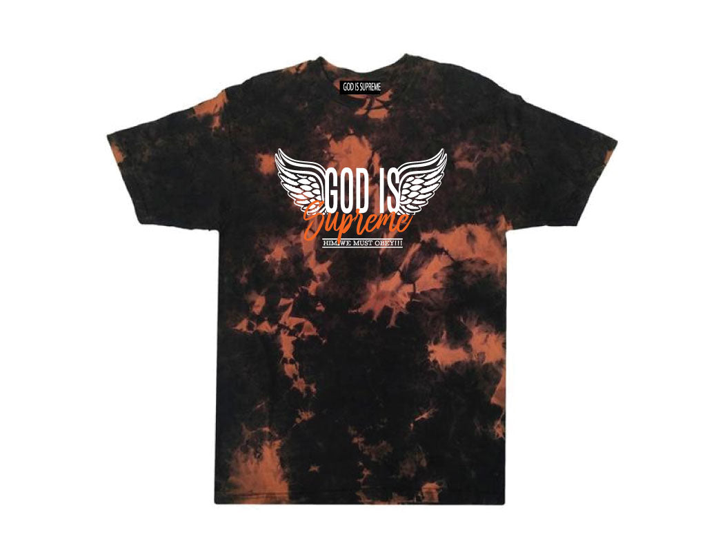 Fly High God is Supreme Logo Orange Tie Dye / Black T-shirt