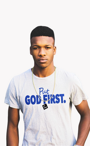Put God First with Box (Blue) / White T-shirt