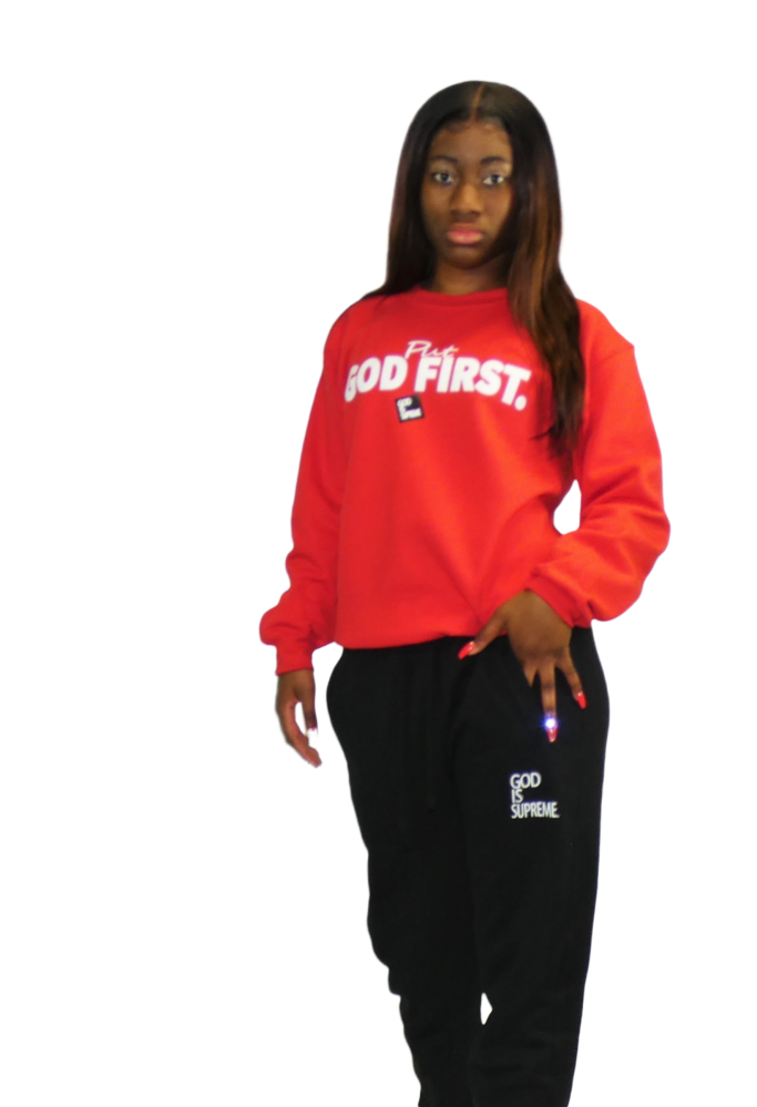 Put God First With Box/ Red Long Sleeves Sweatshirt – God Is Supreme