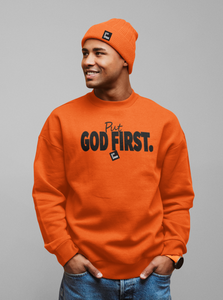 Put God First With Box/ Orange Long Sleeves Sweatshirt