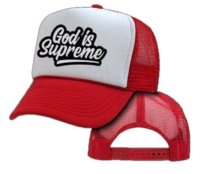 God is Supreme Follow Your Dream White and Red (Trucker Hat)