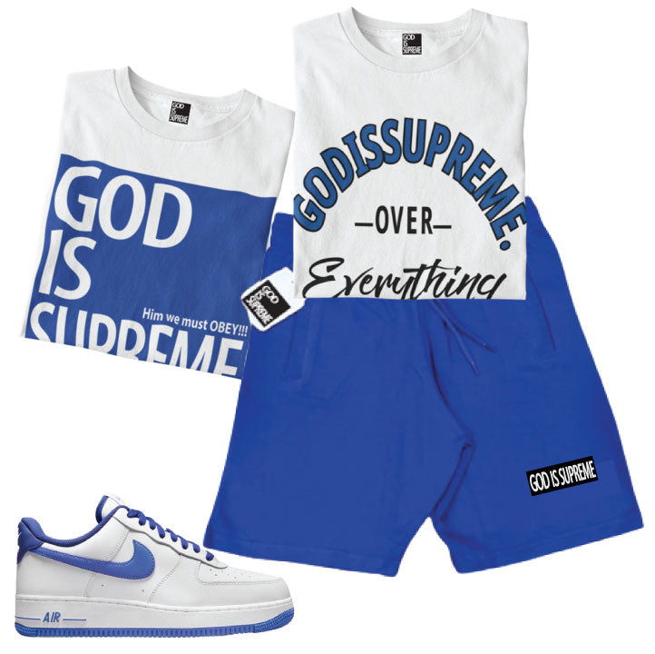 Royal Blue God is Supreme Over Everything / White T-shirt