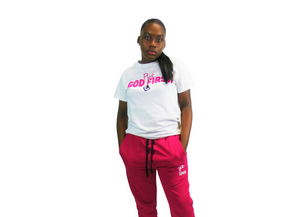 God is Supreme White Logo/Hot Pink Joggers