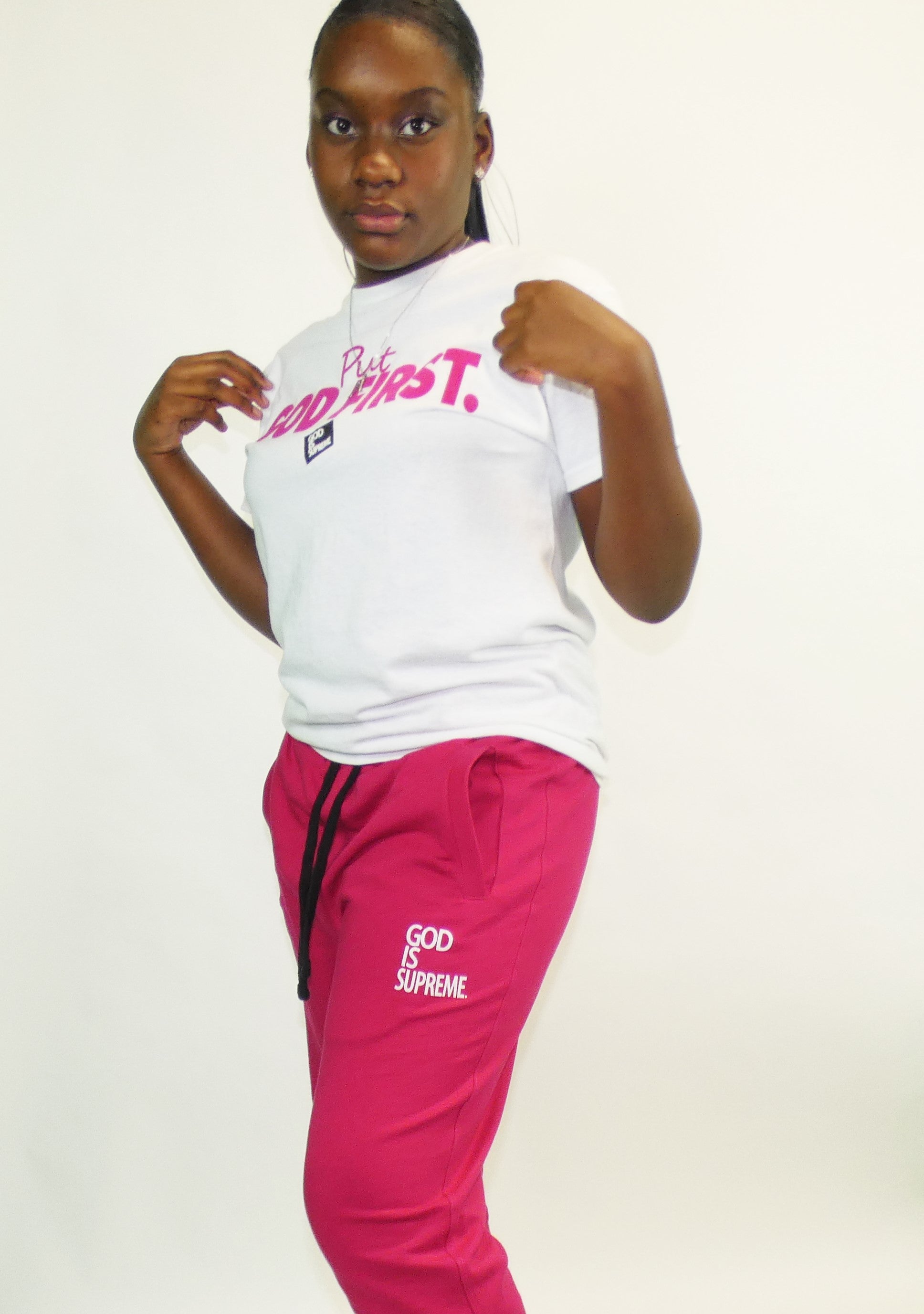 Put God First with Box (Pink) / White T-shirt