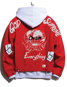The World in God's Hand GIS Over Everything Red Denim Jacket