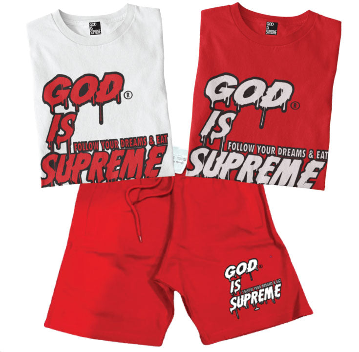Red Drip God is Supreme / White T-shirt