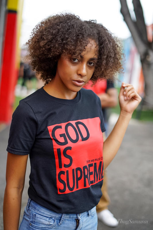 God is Supreme Red Box / Black Christian T-shirt