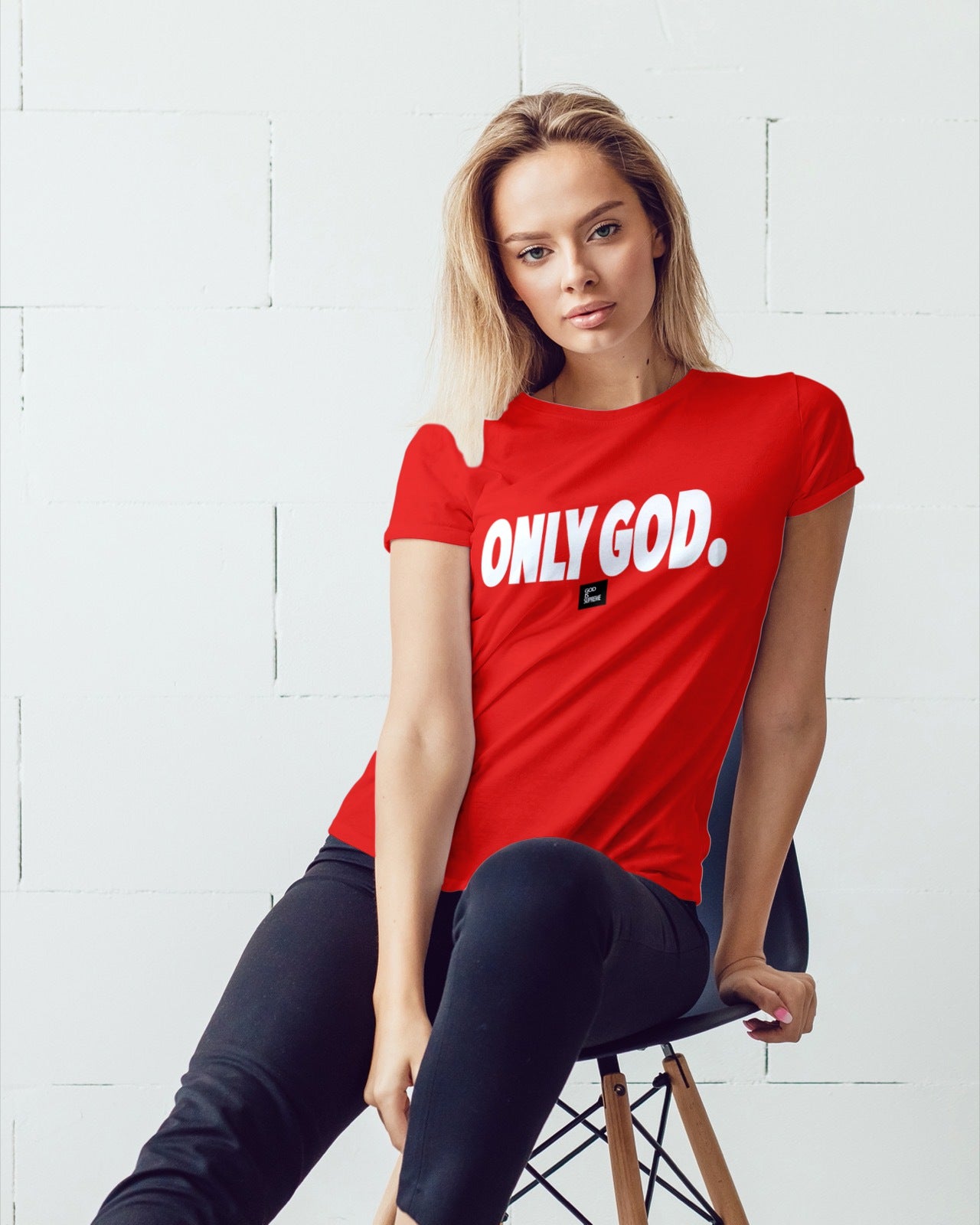 Only God with Box Logo/ Red T-shirt