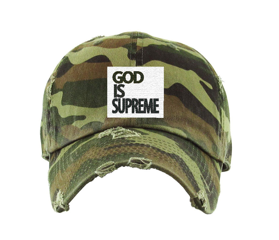 White Box/ Cameo Distressed Dad Hat – God Is Supreme