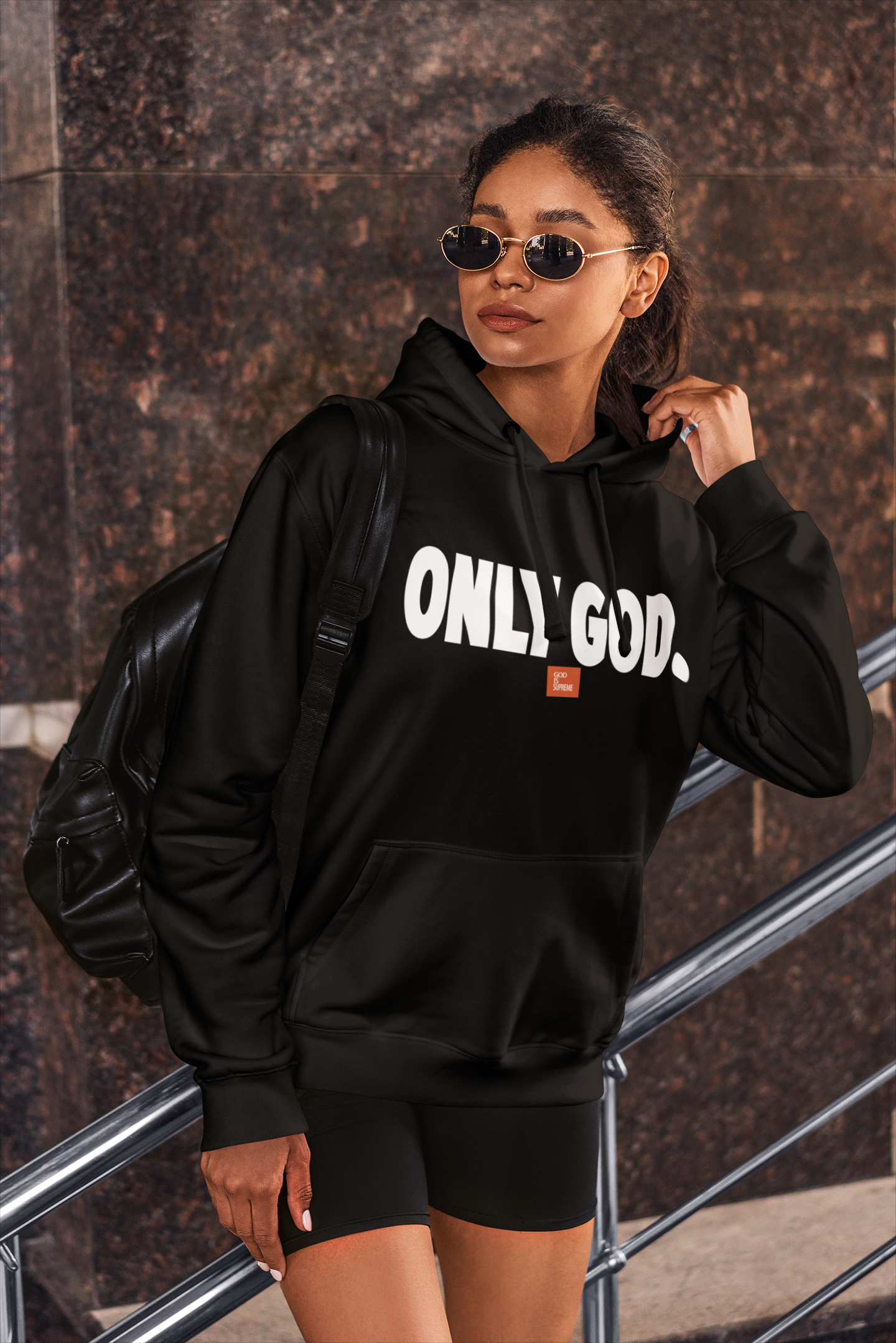 Only God with Box Logo Black Hoodie
