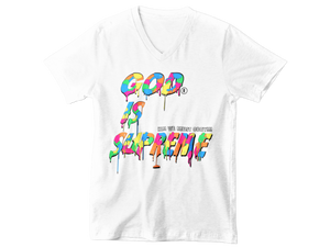 Multi-Color Drip White V-neck T-shirt