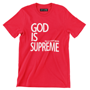 Standard God is Supreme White Logo  / Red T-shirt